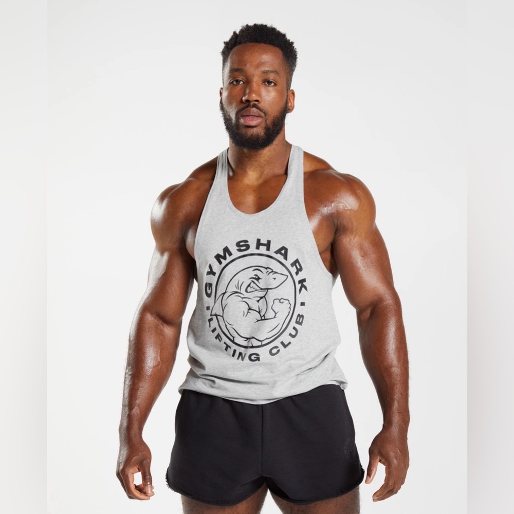 Gymshark Men’s Legacy Stringer Tank Top Light Gray Marl Medium Logo